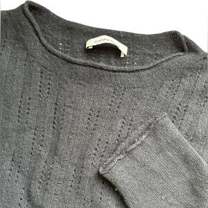 Gentle Herd Sweater Black 100% Wool Boat Neck Eyelet Lightweight L Women